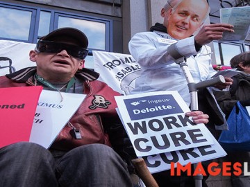 Disability rights campaigners, Junior Doctors, GPs and trade unionists protested outside City Road Medical Centre to express their alarm at plans being piloted in Islington without risk assessment by the Department for Work and Pensions (DWP) to install so-called "Job Coaches" in doctors' surgeries to coerce patients with long-term physical and mental illnesses into finding work. 

The protesters fear that this dangerously blurs the line between the National Health Service and the DWP, and that vulnerable patients - especially those with mental health issues who may already have suffered punitive sanctions at the hands of the DWP - will lose all trust in their doctors who will become de facto agents of the DWP and will stop visiting them, even if it endangers their own health.