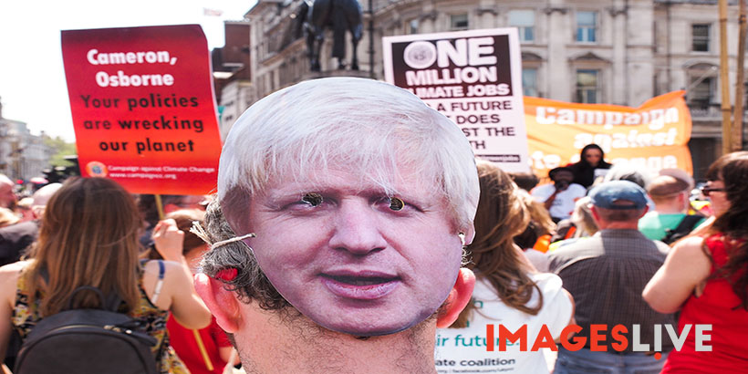 London, May 8 2016: Hundreds of environmental activists and campaigners deeply concerned at the UK government's poor record on tackling global warming and its worrying support for environmentally damaging hydraulic fracture extraction (Fracking), held a "Going Backwards on Climate Change" protest which started on Trafalgar Square and saw the protesters marching backwards down Whitehall, stopping off at the Dept for Energy & Climate Change, Downing street and the Dept of Health to listen to speeches from campaigners, climate change NGOs and renewable energy companies.
The speakers included Dame Vivienne Westwood, Sheila Menon (one of the 'Plane Stupid' campaign group who was recently spared prison following a trespass at Heathrow airport where they blocked a runway, causing 120 flights to be diverted), and Green Party leader Natalie Bennett.
Organised by Campaign Against Climate Change, groups participating included Fuel Poverty Action, Frack Off, Solar trade Association, Talk Fracking, Plane Stupid, HACAN (Heathrow Association for the Control of Aircraft Noise), ClientEarth, Time to Cycle and Friends of the Earth.
